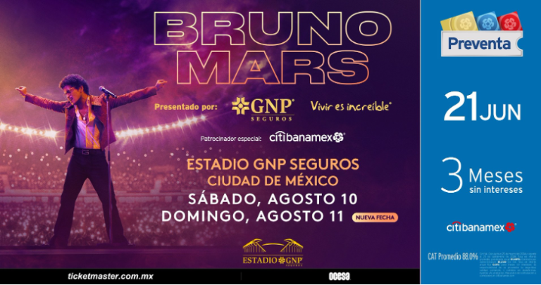 Bruno Mars dará segundo concierto en Estadio GNP Seguros